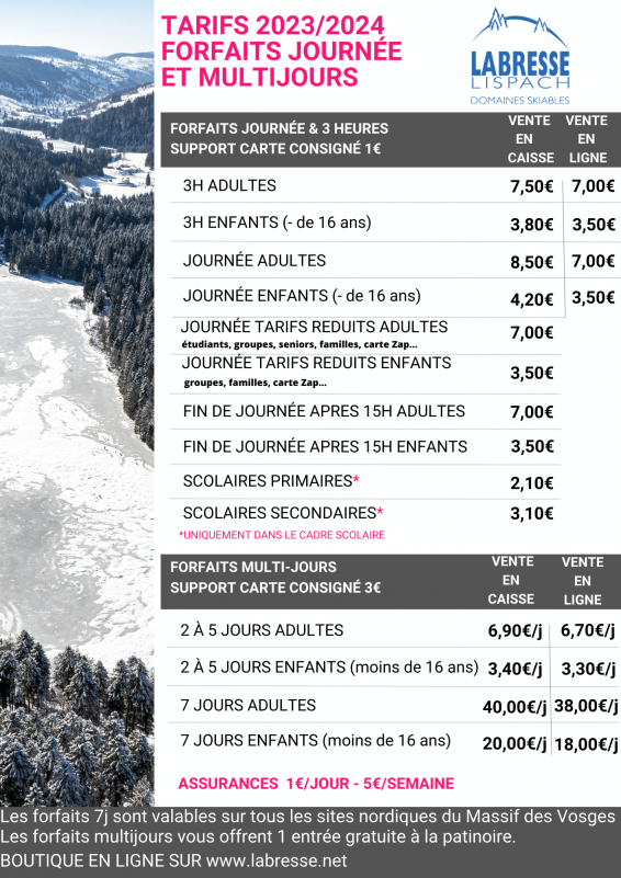 Domaine Nordique La Bresse Lispach - Tarif Journée et Multijours 2023/2024