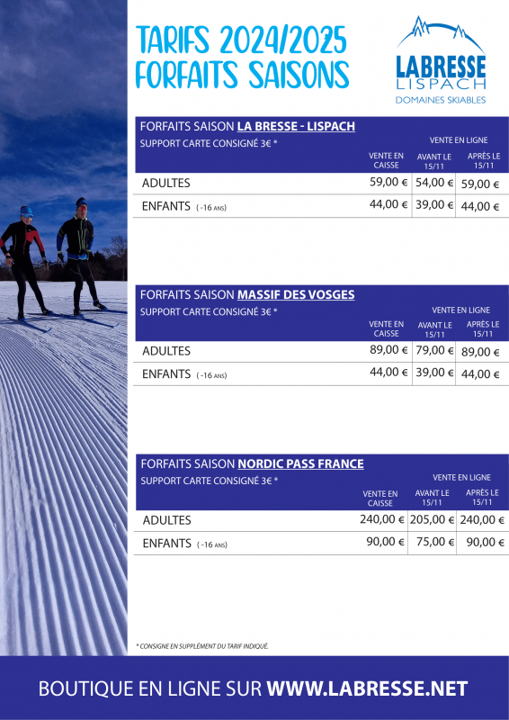 Domaine Nordique La Bresse Lispach - Tarif forfait Saison 2024/2025