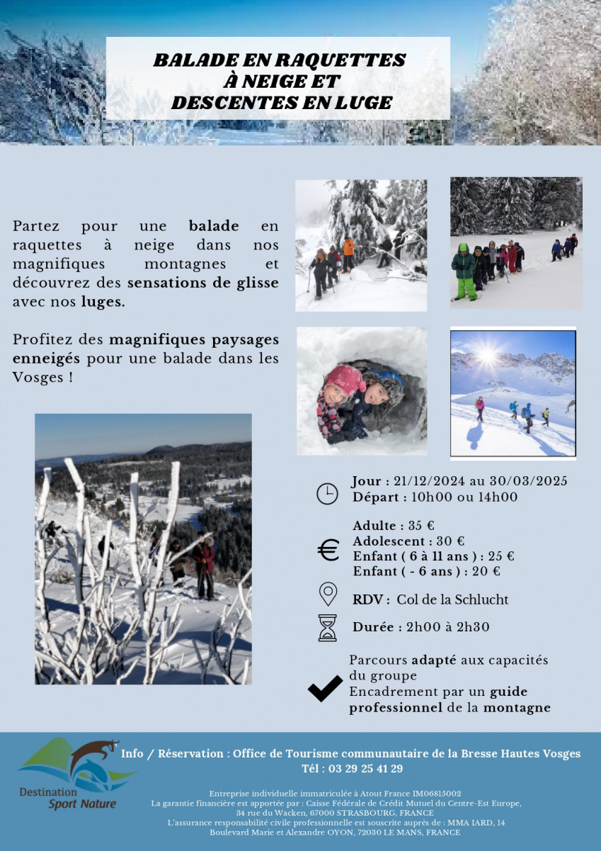 Balade en raquettes a neige et descentes en luge - Destination Sport Nature - La Bresse Hautes Vosges