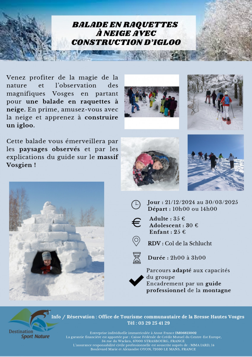 Balade raquettes à neige avec construction d'igloo - Destination Sport Nature - La Bresse Hautes Vosges